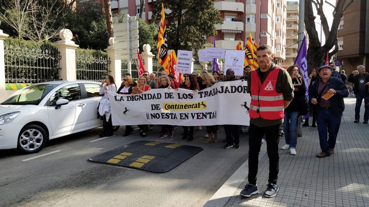 Els treballadors de Continental, en una manifestació el 29 de febrer