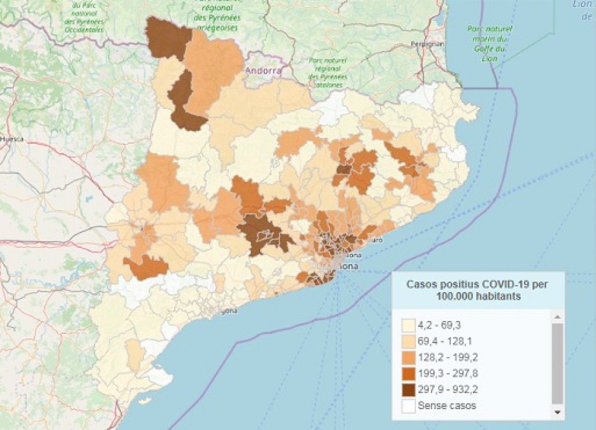 El mapa de calor del coronavirus a les àrees bàsiques de salut catalanes