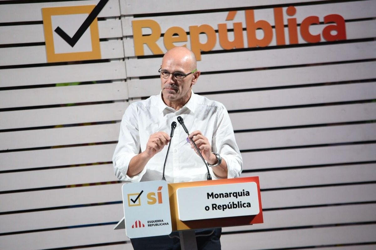 El conseller d'Afers Exteriors, Raül Romeva, en el míting d'ERC a Mataró.