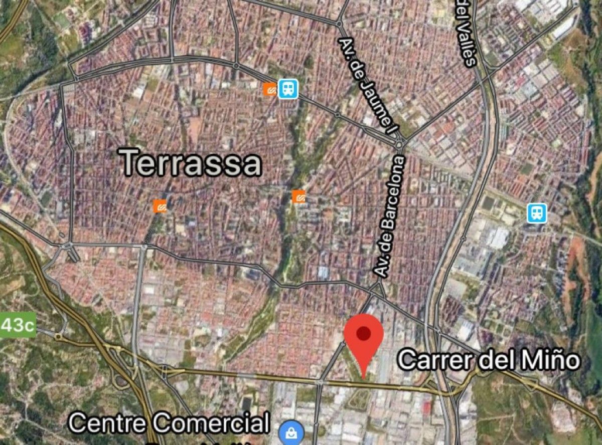 El Carrer del Miño, on han tingut lloc els fets, indicat al mapa de Terrassa.
